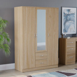 Lassic Vida Designs Riano 3 Door 2 Drawer Mirrored Wardrobe, Pine - thumbnail 1