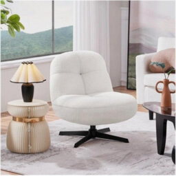 360 Degree Swivel Accent Chair Armless Chair Boucle Lounge Chair For Bedroom - thumbnail 7
