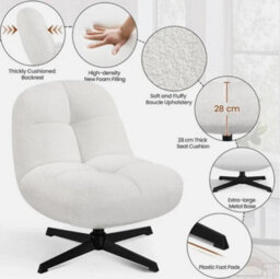 360 Degree Swivel Accent Chair Armless Chair Boucle Lounge Chair For Bedroom - thumbnail 4