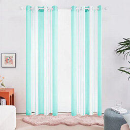 Deconovo Yarn-Dyed Voile Curtains Semi Transparent Net Curtains Sheer Curtains, 55 X 90 Inch Light Green 2 Panels - thumbnail 1