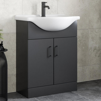 Affine 650mm Freestanding Vanity Unit With Basin Bathroom Sink Cabinet Matt Black - image 1