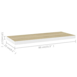 Vidaxl Floating Wall Shelves 2 Pcs Oak And White 80X23.5X3.8 Cm Mdf - thumbnail 3