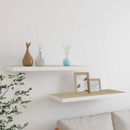 Vidaxl Floating Wall Shelves 2 Pcs Oak And White 80X23.5X3.8 Cm Mdf - thumbnail 2