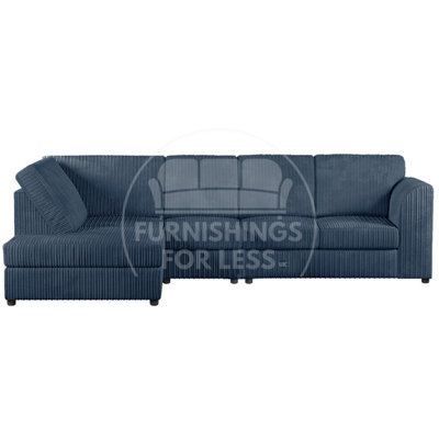 Furnishings For Less UK Luxor Navy Blue Jumbo Cord Large 5 Seater Corner Sofa Long Left Hand Facing - Full Back