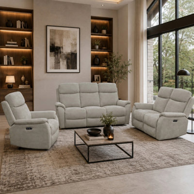 Aspire Richmond 3 + 2 + 1 Power Recliner Sofa Suite, Chenille Grey - image 1