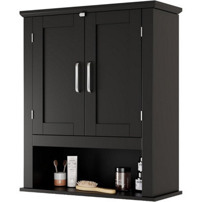 Black Wall Bathroom Cabinet Storage Cupboard With Adjustable Shelves Modern - image 1