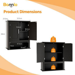 Black Wall Bathroom Cabinet Storage Cupboard With Adjustable Shelves Modern - thumbnail 2