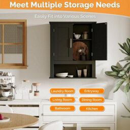 Black Wall Bathroom Cabinet Storage Cupboard With Adjustable Shelves Modern - thumbnail 3