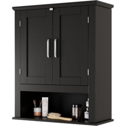 Black Wall Bathroom Cabinet Storage Cupboard With Adjustable Shelves Modern - thumbnail 1