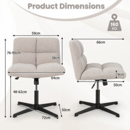 Costway Armless Home Office Chair Swivel Desk Chair Height Adjustable Task Vanity Chair - thumbnail 2