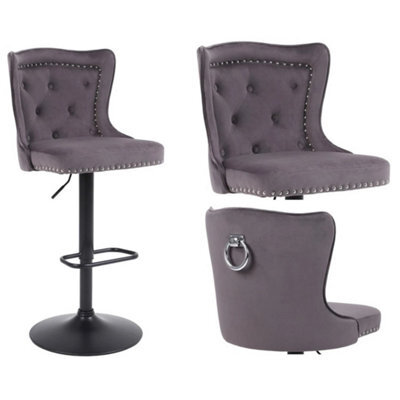 Grey 3 Chairs Luxury Velvet Bar Stools - image 1