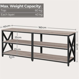 Yaheetech Grey 3 Layer Vintage Tv Stand With Spacious Storage Space - thumbnail 3