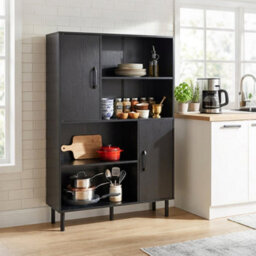 Black Cube Storage Cabinet Rustic Brown Bookcase With 2 Doors And 4 Open Shelves - thumbnail 4