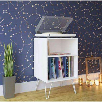 Turntable Stand Bookcase Unit In White And Blue - image 1