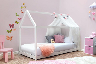 Kids Treehouse White Wooden House Bed - Single 3Ft - image 1