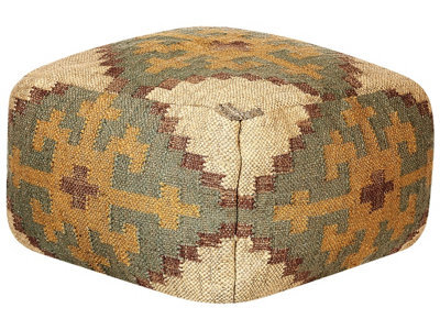 Beliani Multicolour Jute And Wool Pouffe 50 X 50 Cm Kilim-Style Square - image 1