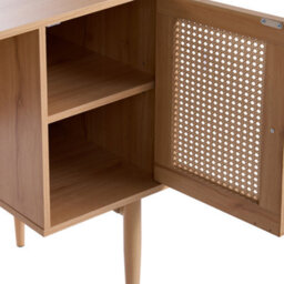 Wyld and Coco Aurora Home Office Desk - Mdf Light Brown With Rattan Fronts, 2-Door Storage, Slim Iron Legs - thumbnail 6