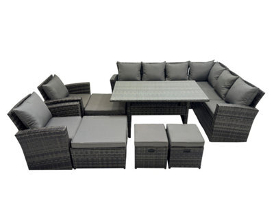 Fimous Rattan Garden Furniture Set Outdoor 12 Seater Patio Dining Corner Sofa Sets With Dining Table Chair Dark Grey Mixed - image 1