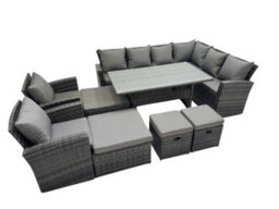 Fimous Rattan Garden Furniture Set Outdoor 12 Seater Patio Dining Corner Sofa Sets With Dining Table Chair Dark Grey Mixed - thumbnail 2