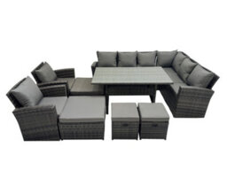 Fimous Rattan Garden Furniture Set Outdoor 12 Seater Patio Dining Corner Sofa Sets With Dining Table Chair Dark Grey Mixed - thumbnail 1