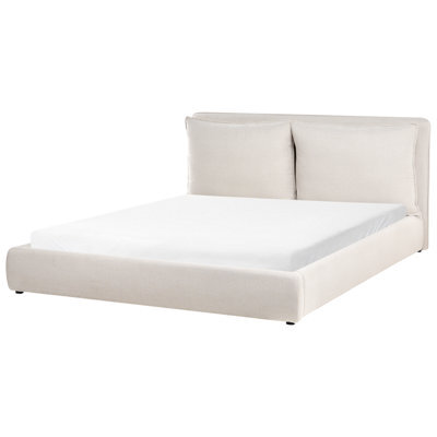 Beliani Bed Fabric Bajonna 180 X 200 Cm (Eu Super King) Beige - image 1