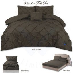 TheWhiteWater Limited Pintuck Duvet Cover Set + Matching Pillowcases With Bedsheet - 3In1 Hotel Style Bedding Set - Chocolate Brown - thumbnail 2