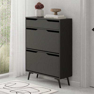 Decortie Modern Asta Shoe Cabinet Anthracite Grey 2 Storage Door For Shoes And Drawer Accessory Organizer 81.6(W)X29.5(D)X110(H)Cm - image 1