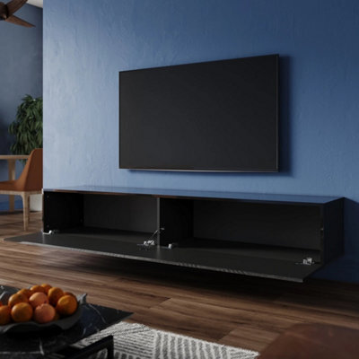 160Cm Black High Gloss Wall Floating Tv Stand Unit Cabinet Storage Door - image 1