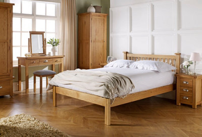 Save On Goods UK 5Ft King Size Solid, Strong Real Oak Bed Frame, Spindle Headend, Bedstead. Oak Wood Wooden - image 1