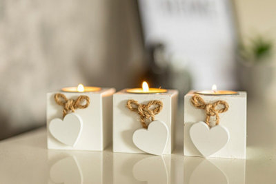 3Pc White Wooden Tealight Candle Holders Set - image 1