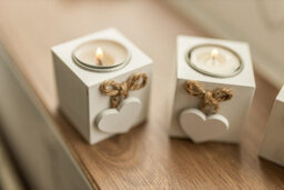 3Pc White Wooden Tealight Candle Holders Set - thumbnail 4