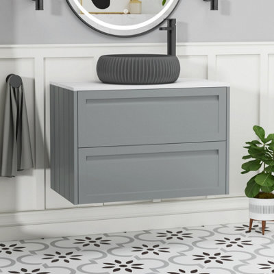 Royal Bathrooms Royal Bathroom Elmore 800mm Matt Pebble Grey Wall Mounted Countertop Bathroom Vanity Unit 2 Drawer With Milan Black Basin - image 1