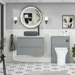 Royal Bathrooms Royal Bathroom Elmore 800mm Matt Pebble Grey Wall Mounted Countertop Bathroom Vanity Unit 2 Drawer With Milan Black Basin - thumbnail 5