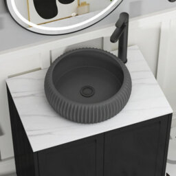 Royal Bathrooms Royal Bathroom Elmore 800mm Matt Pebble Grey Wall Mounted Countertop Bathroom Vanity Unit 2 Drawer With Milan Black Basin - thumbnail 4