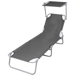 Walplus Folding Sun Lounger With Canopy Steel Grey