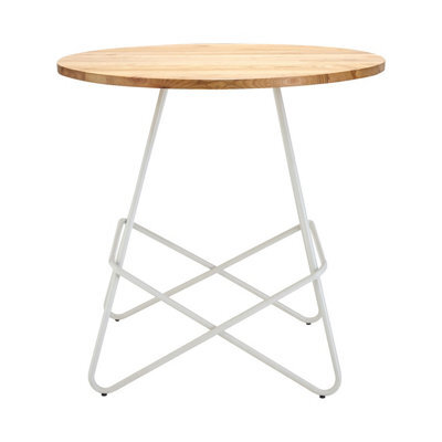 Orsina Geometric White Metal And Elm Wood Round Table, Coffee Table For Home And Office, Round Outdoor Dining Table - image 1