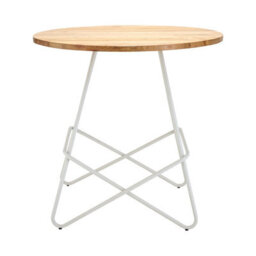 Premier Housewares Interiors By Premier Geometric White Metal And Elm Wood Round Table, Coffee Table For Home And Office, Round Outdoor Dining Table
