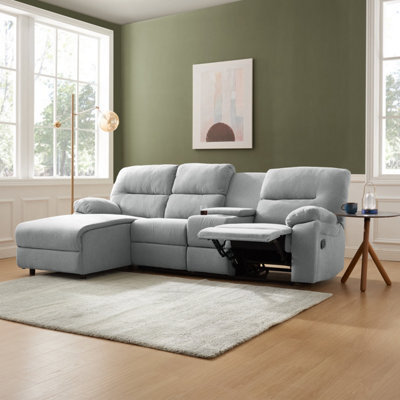 Home Detail Jacob 3 Seater Manual Recliner Sofa With Left Hand Chaise, Light Grey Linen - image 1