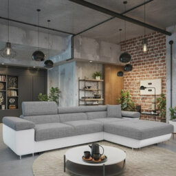 Torezio Mini Corner Sofa Bed With Adjustable Headrests And Storage Box Freestanding Upholstered Back 280X170 White And Grey Right - thumbnail 1