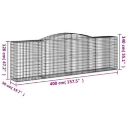 Berkfield Durable Arched Gabion Baskets 7 Pcs 400X50X120/140 Cm Galvanised Iron - thumbnail 6