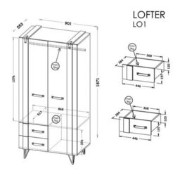 Arte Urban Storage Excellence: Lofter Wardrobe, Oak Wotan & Concrete, H1871mm W901mm D553mm - thumbnail 3