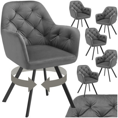 Tectake Set Of 6 Armchair Lucia - Padded, Quilted Pattern, 180 Degree Swivel Chair  - Anthracite - image 1