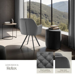 Tectake Set Of 6 Armchair Lucia - Padded, Quilted Pattern, 180 Degree Swivel Chair  - Anthracite - thumbnail 4
