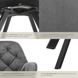 Tectake Set Of 6 Armchair Lucia - Padded, Quilted Pattern, 180 Degree Swivel Chair  - Anthracite - thumbnail 5