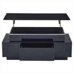 Abrihome Lift-Top Coffee Table, Highgloss Centre Table With 1 Drawers & Led Lights, Hidden Storage Space, Tea Table, For Livingroom, Black - thumbnail 7