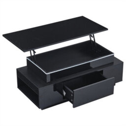 Abrihome Lift-Top Coffee Table, Highgloss Centre Table With 1 Drawers & Led Lights, Hidden Storage Space, Tea Table, For Livingroom, Black - thumbnail 6