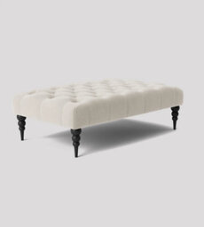 Alyana 120Cm Rectangle Ottoman Bench With Wooden Legs- White Plush Velvet Chesterfield Upholstered Footstool