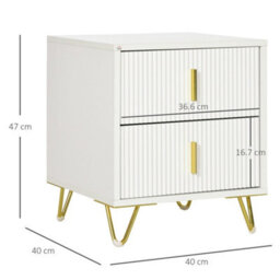 Wyld Haus Bapano 2-Drawer Ribbed Bedside Table, White With Gold Accents, 40 X 40 X 47 Cm - thumbnail 3