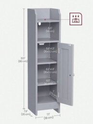 LEDREM Slim Bathroom Floor Storage Cabinet With Door And Shelves, Freestanding Bathroom Storage Unit, Adjustable Shelves - thumbnail 6