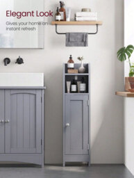 LEDREM Slim Bathroom Floor Storage Cabinet With Door And Shelves, Freestanding Bathroom Storage Unit, Adjustable Shelves - thumbnail 2